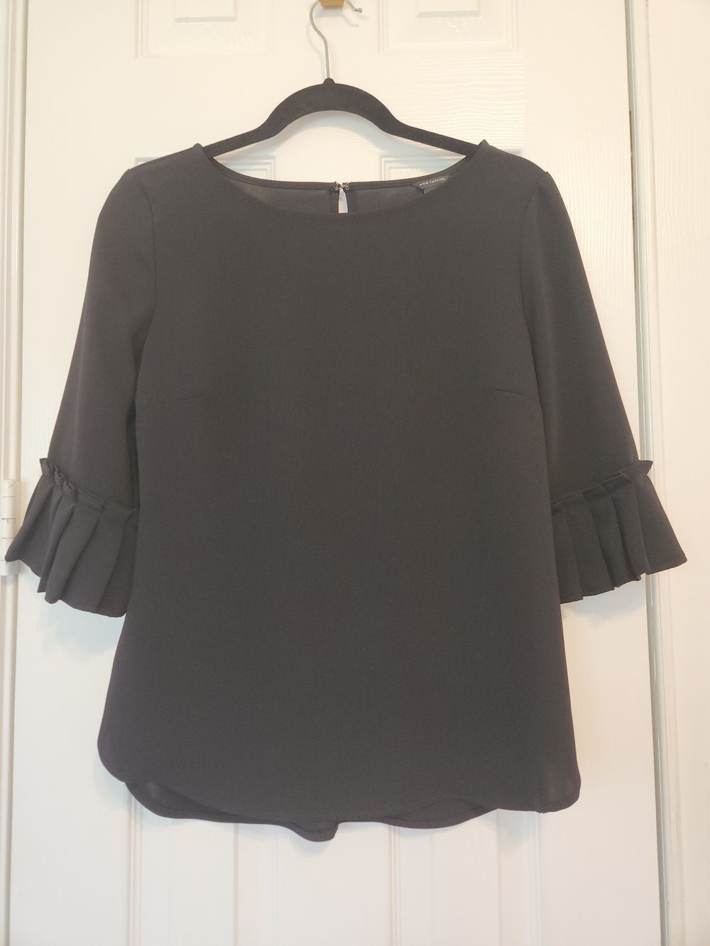 Ann Taylor Black Ruffle Cuff Blouse